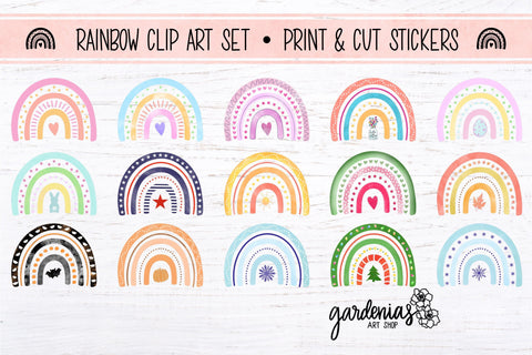 Rainbow Clip Art Sticker Set Sublimation Gardenias Art Shop 