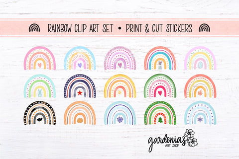 Rainbow Clip Art Sticker Set Sublimation Gardenias Art Shop 