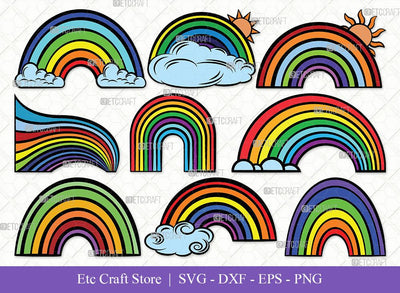 Rainbow Clipart SVG Cut File | Rainbow Svg | Cloud Svg | Rainbow & Clouds Svg | Layered Rainbow Svg | Eps | Dxf | Png SVG ETC Craft 