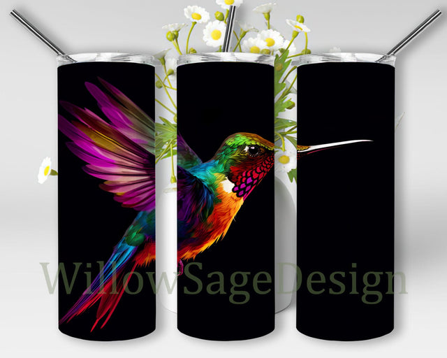 Rainbow Colored Hummingbird 20oz Skinny Tumbler Png, Neon Colored Flying Hummingbird Tumbler, Rainbow Alcohol Ink, Colorful Hummingbird Tumbler Sublimation WillowSageDesign 