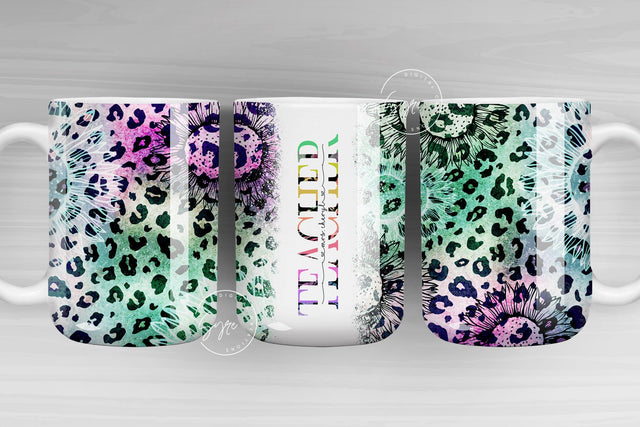 Rainbow Colored Teacher Mug Wrap PNG, Add Teacher Name, Teacher Sublimation Mug Wrap, Sunflower Design, 11 & 15 Oz Mug Sublimation Wrap Sublimation Syre Digital Creations 