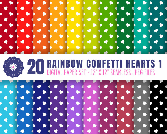 Rainbow Confetti Hearts Digital Patterns Set #1 - 20 Papers - DIY Crafts & Teachers Sublimation Digital Clipart Deals 