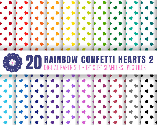 Rainbow Confetti Hearts Digital Patterns Set #2 - 20 Papers - DIY Crafts & Teachers Sublimation Digital Clipart Deals 