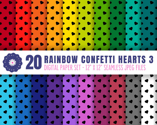 Rainbow Confetti Hearts Digital Patterns Set #3 - 20 Papers - DIY Crafts & Teachers Sublimation Digital Clipart Deals 