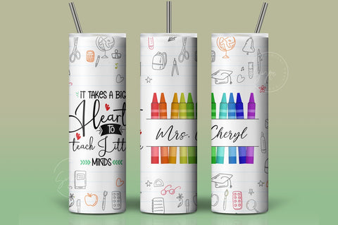 Rainbow Crayons Teacher Tumbler Wrap PNG, Add Teacher Name, Seamless Sublimation Designs Downloads, 20 oz Skinny Tumbler Design Sublimation Syre Digital Creations 