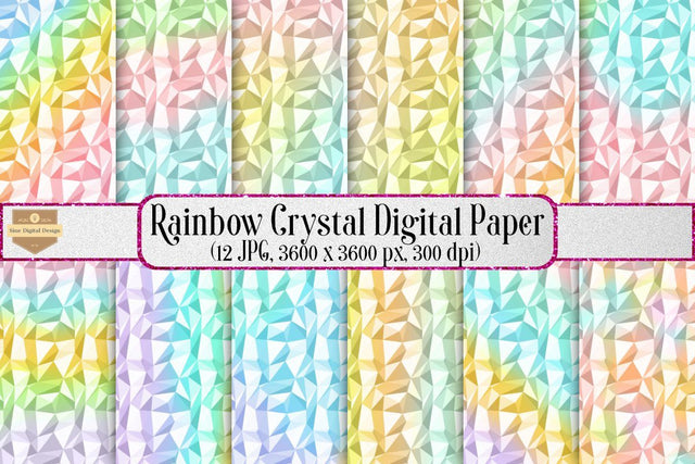 Rainbow Crystal Low Poly Digital Papers Background Set Digital Pattern SineDigitalDesign 