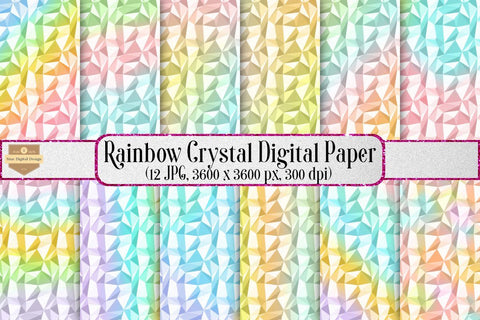 Rainbow Crystal Low Poly Digital Papers Background Set Digital Pattern SineDigitalDesign 