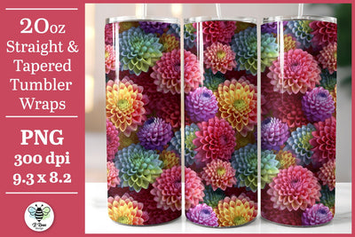 Rainbow Dahlias Floral Tumbler Wrap | 3D Sublimation PNG Sublimation B Renee Design 