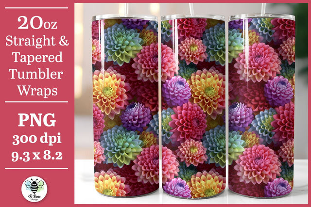 Rainbow Dahlias Floral Tumbler Wrap | 3D Sublimation PNG Sublimation B Renee Design 