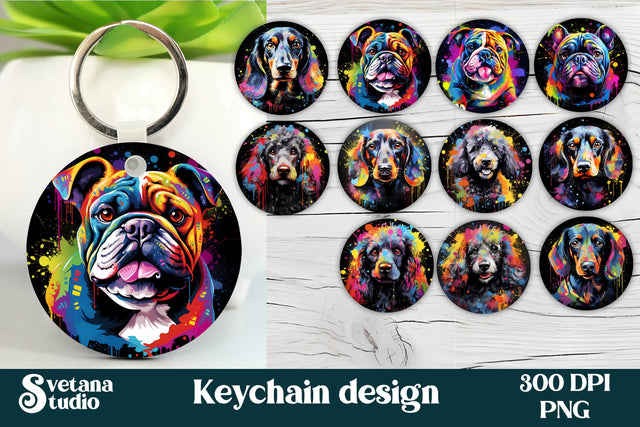 Rainbow dog keychain sublimation bundle | Animal keyring PNG Sublimation Svetana Studio 