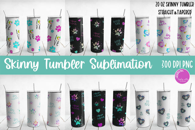 Rainbow Dog Paw Skinny Tumbler Bundle-Paw Print PNG Tumbler Sublimation Linden Valley Designs 