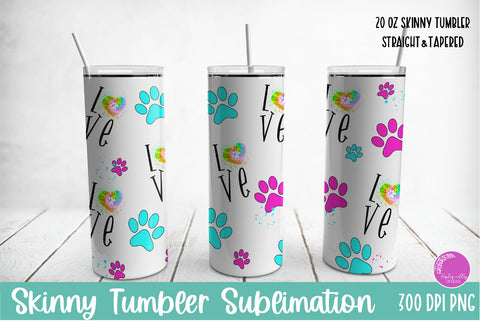 Rainbow Dog Paw Skinny Tumbler Bundle-Paw Print PNG Tumbler Sublimation Linden Valley Designs 