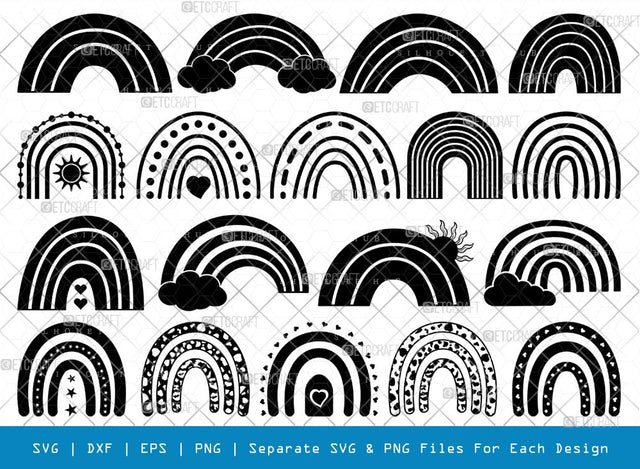 Rainbow Doodle SVG Cut Files | Rainbow Doodle Silhouette | Boho Rainbow Svg | Hand Drawn Svg | Cheetah Rainbow Svg | Pastel Rainbow Svg | Rainbow Doodle Bundle SVG ETC Craft 