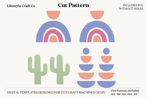 Rainbow Earring SVG, Boho cactus Earring Templates, Cricut cut file SVG Lifestyle Craft Co 