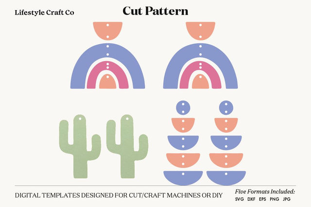 Rainbow Earring SVG, Boho cactus Earring Templates, Cricut cut file SVG Lifestyle Craft Co 