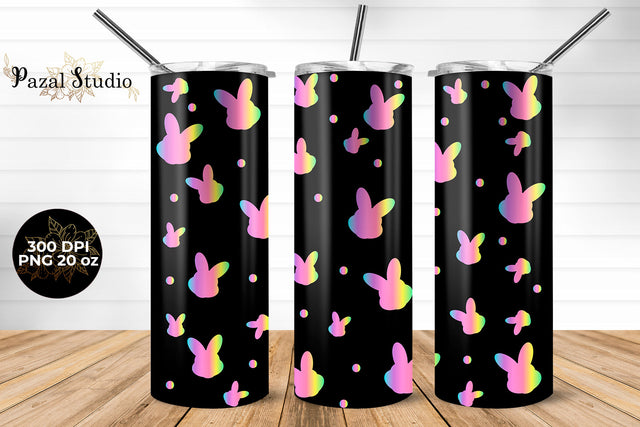 Rainbow Easter Bunny Pattern 20oz Skinny Tumbler Wrap Design Sublimation Pazal Studio 