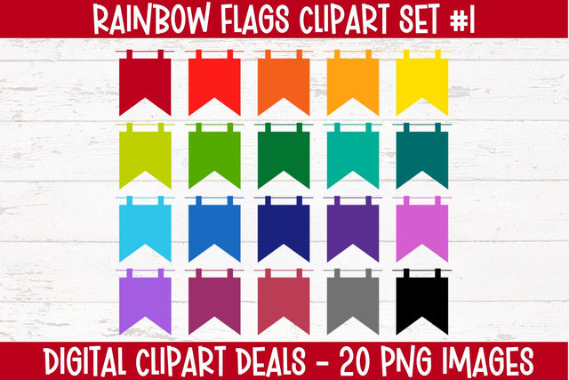 Rainbow Flags Clipart Elements Set 1 - 20 Flags in Rainbow Colors Sublimation Digital Clipart Deals 