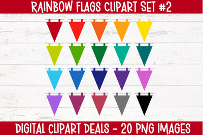 Rainbow Flags Clipart Elements Set 2 - 20 Flags in Rainbow Colors Sublimation Digital Clipart Deals 