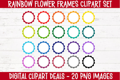 Rainbow Flower Frames Clipart Set - 20 Floral Shapes, DIY Crafts, Teachers, Parents - Digital Download PNG Sublimation Digital Clipart Deals 