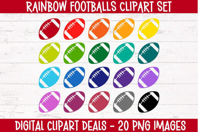Rainbow Football Clipart Set - 20 Football Shaped Elements - DIY Crafts, Teachers, Digital Download Sublimation Digital Clipart Deals 