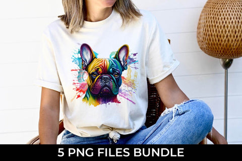 Rainbow French Bulldog Dog Watercolor Bundle Free For Commercial Use Sublimation Sintegra 