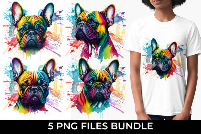 Rainbow French Bulldog Dog Watercolor Bundle Free For Commercial Use Sublimation Sintegra 