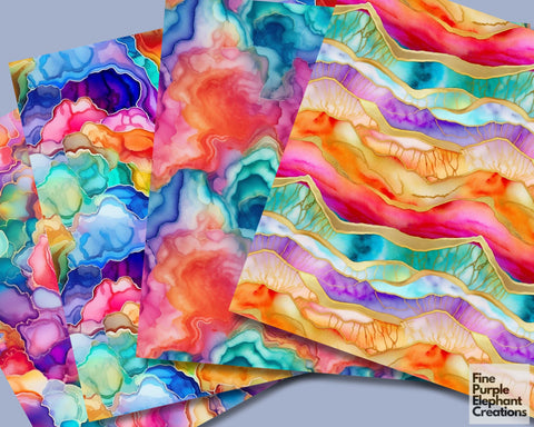 Rainbow Geode Digital Paper | Gold Glitter Agate Scrapbook Digital Pattern Fine Purple Elephant Creations 