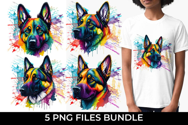 Rainbow German Shepherd Dog Watercolor Bundle for Sublimation Free For Commercial Use Sublimation Sintegra 