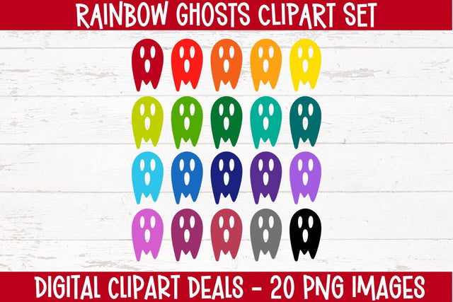 Rainbow Ghosts - Halloween Ghosts Clipart - Scrapbooking Clipart Sublimation Digital Clipart Deals 