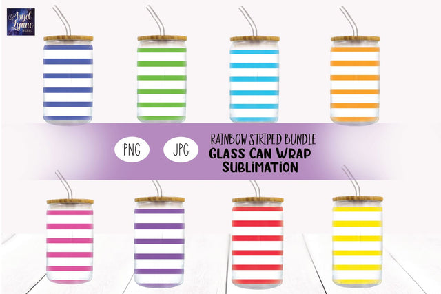 Rainbow Glass Can Wrap Sublimation | Rainbow Striped Wrap Sublimation Angel Lynne Designs 