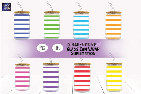 Rainbow Glass Can Wrap Sublimation | Rainbow Striped Wrap Sublimation Angel Lynne Designs 