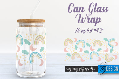 Rainbow Glass Can Wrap SVG | Beer Glass Can Wrap SVG | Libbey Glass Wrap SVG Fly Design 