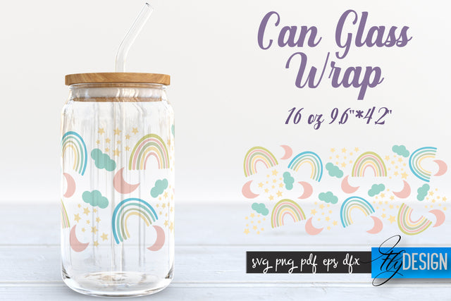 Rainbow Glass Can Wrap SVG | Beer Glass Can Wrap SVG | Libbey Glass Wrap SVG Fly Design 