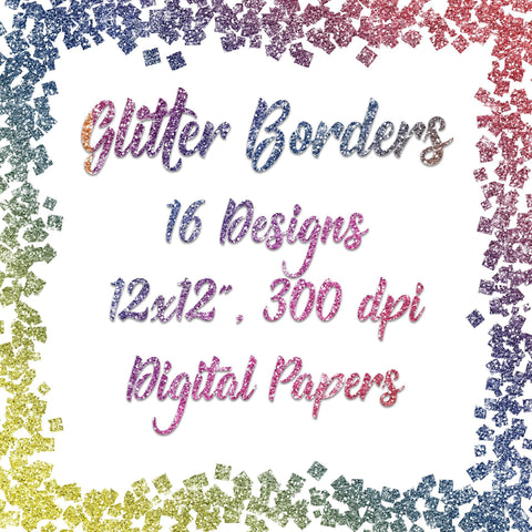 Rainbow Glitter Borders Digital Paper Sublimation Old Market 