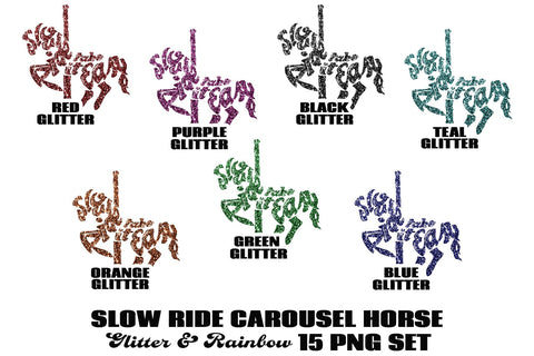 Rainbow & Glitter Carousel Horse Set Sublimation AlexandHer Digital Art 