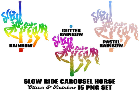 Rainbow & Glitter Carousel Horse Set Sublimation AlexandHer Digital Art 