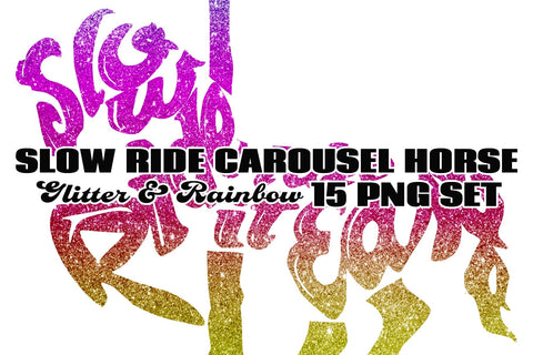 Rainbow & Glitter Carousel Horse Set Sublimation AlexandHer Digital Art 