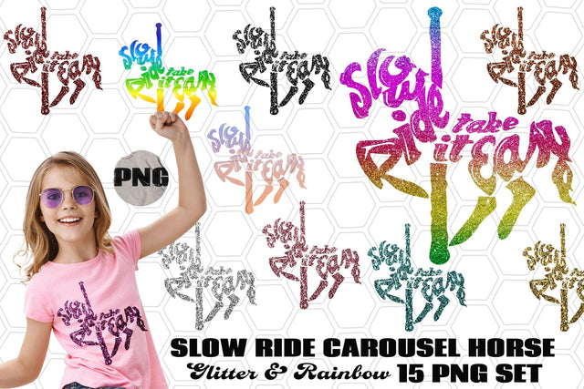 Rainbow & Glitter Carousel Horse Set Sublimation AlexandHer Digital Art 