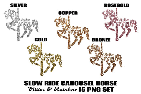 Rainbow & Glitter Carousel Horse Set Sublimation AlexandHer Digital Art 