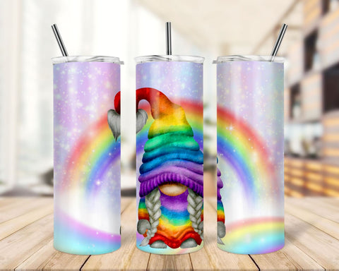 Rainbow Glitter Gnome Tumbler Wrap PNG, 20oz Skinny Tumbler PNG For Straight / Tapered Tumbler PNG Sublimation TrendingDesign 