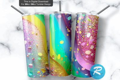 Rainbow Glitter Gold Glitter 20 oz / 30 oz Tumbler PNG Sublimation Regulrcrative 