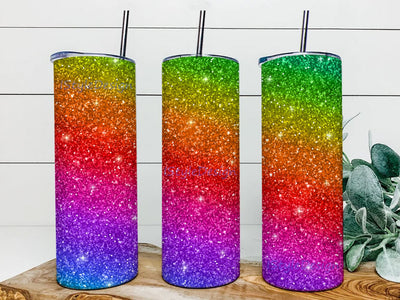 Rainbow Glitter Sublimation Skinny Tumbler Design, Straight & Tapered Sublimation Wrap Design, Tumbler PNG Sublimation iStyleDesign 