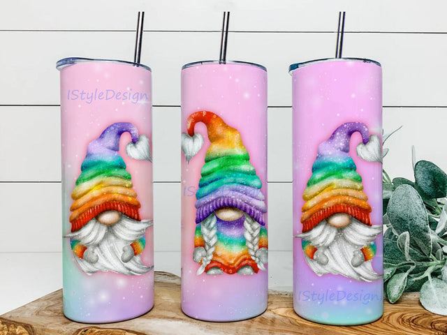 Rainbow Gnome Sparkle 20oz Skinny Tumbler Png, Spring Rainbow Tumbler, Gnome Rainbow Neon Tumbler, Gnome Tumbler, Sublimation Designs Png Sublimation iStyleDesign 