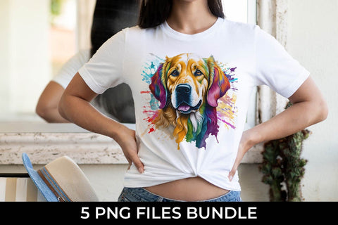 Rainbow Golden Retriever Watercolor Bundle for Sublimation Free For Commercial Use Sublimation Sintegra 
