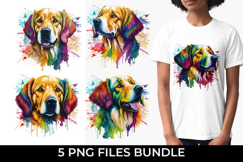 Rainbow Golden Retriever Watercolor Bundle for Sublimation Free For Commercial Use Sublimation Sintegra 