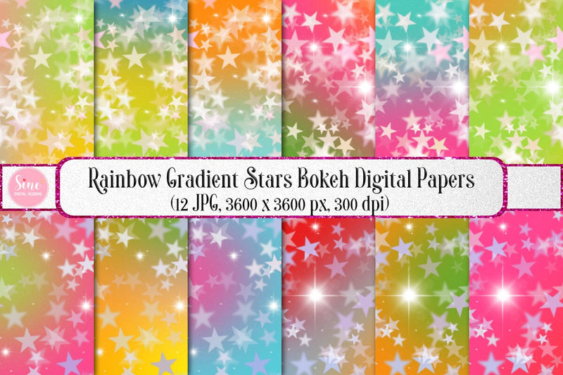 Rainbow Gradient Stars Bokeh Backgrounds Digital Pattern SineDigitalDesign 
