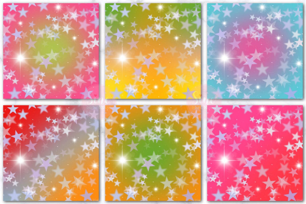 Rainbow Gradient Stars Bokeh Backgrounds - So Fontsy