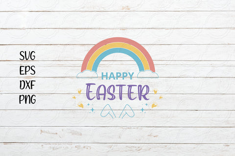 Rainbow Happy Easter Svg, Easter Svg, Rainbow svg, Clouy Easter SVG SmmrDesign 
