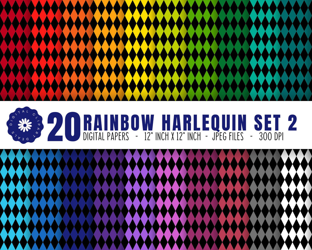 Rainbow Harlequin Digital Patterned Paper - Harlequin Digital Paper Set ...