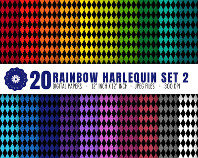 Rainbow Harlequin Digital Patterned Paper - Harlequin Digital Paper Set 2 Digital Pattern Digital Clipart Deals 